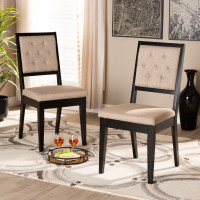 Baxton Studio RH2083C-Sand/Dark Brown-DC-2PK Gideon Modern and Contemporary Sand Fabric Upholstered and Dark Brown Finished Wood 2-Piece Dining Chair Sett